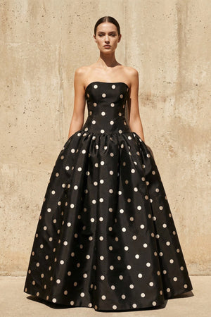 Strapless Polka Dot Maxi Dress in Black - SHE IS ME