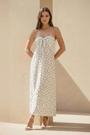 Strapless Polka Dot Maxi Dress With Bow in White - SHE IS ME