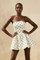 Strapless Polka Dot Mini Dress With Bow in Ivory - SHE IS ME