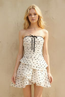 Strapless Polka Dot Ruffled Mini Dress in Ivory - SHE IS ME