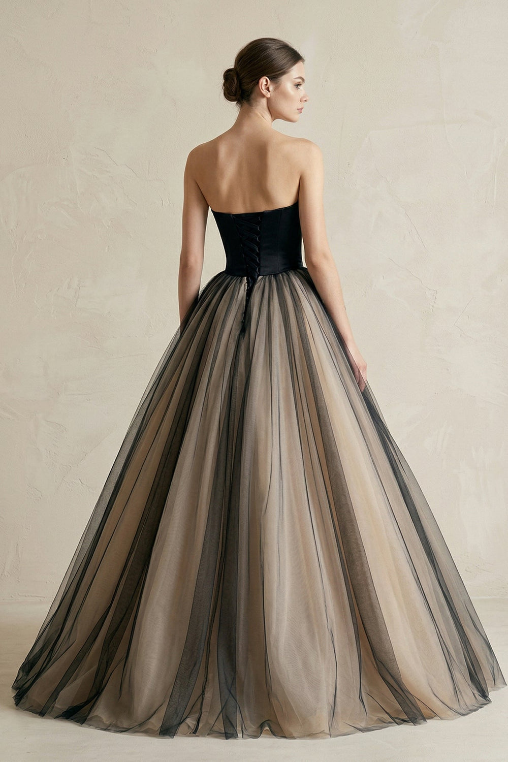 Strapless Ruched A - Line Tulle Wedding Dress With 3D Flower in Black - SHE IS ME Wedding Dresses