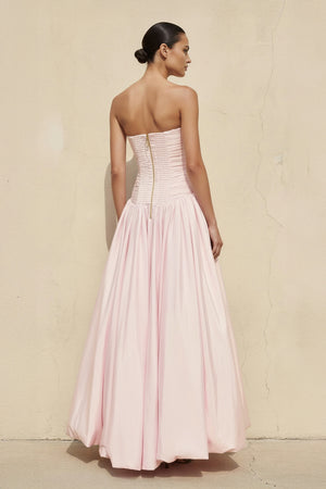Sheisme-Pink Taffeta Strapless Sheath Maxi Evening Formal Dress
