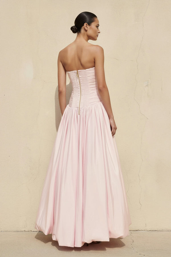 Sheisme-Pink Taffeta Strapless Sheath Maxi Evening Formal Dress