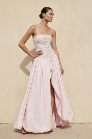 Sheisme-Pink Taffeta Strapless Sheath Maxi Evening Formal Dress