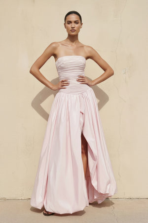 Sheisme-Pink Taffeta Strapless Sheath Maxi Evening Formal Dress