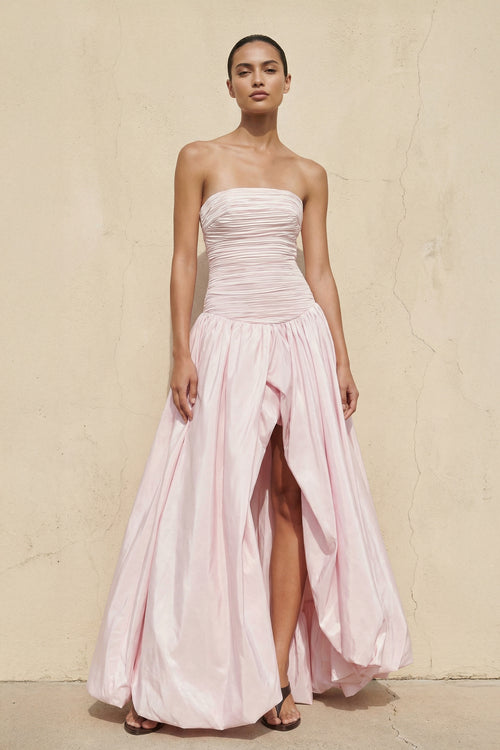 Sheisme-Pink Taffeta Strapless Sheath Maxi Evening Formal Dress