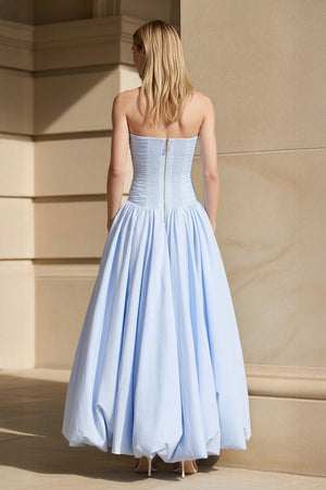 Strapless Ruched Bubble Hem Gown in Sky Blue - SHE IS ME PROM DRESSES