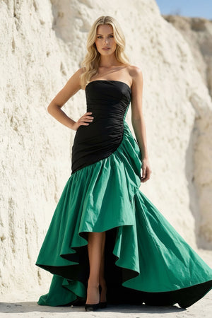 Sheisme-Black Green Taffeta Strapless Mermaid High-Low Evening Formal Dress