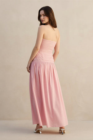 Strapless Ruched Maxi Dress in Blush - SHE IS ME PROM DRESSES