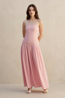 Strapless Ruched Maxi Dress in Blush - SHE IS ME PROM DRESSES