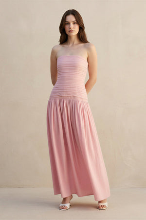 Strapless Ruched Maxi Dress in Blush - SHE IS ME PROM DRESSES