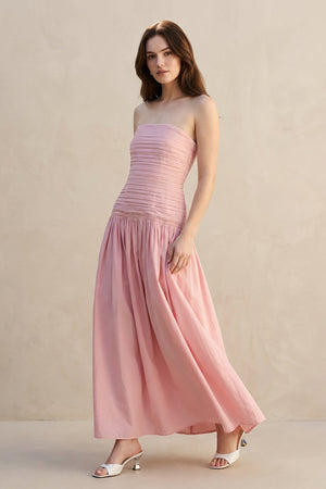 Strapless Ruched Maxi Dress in Blush - SHE IS ME