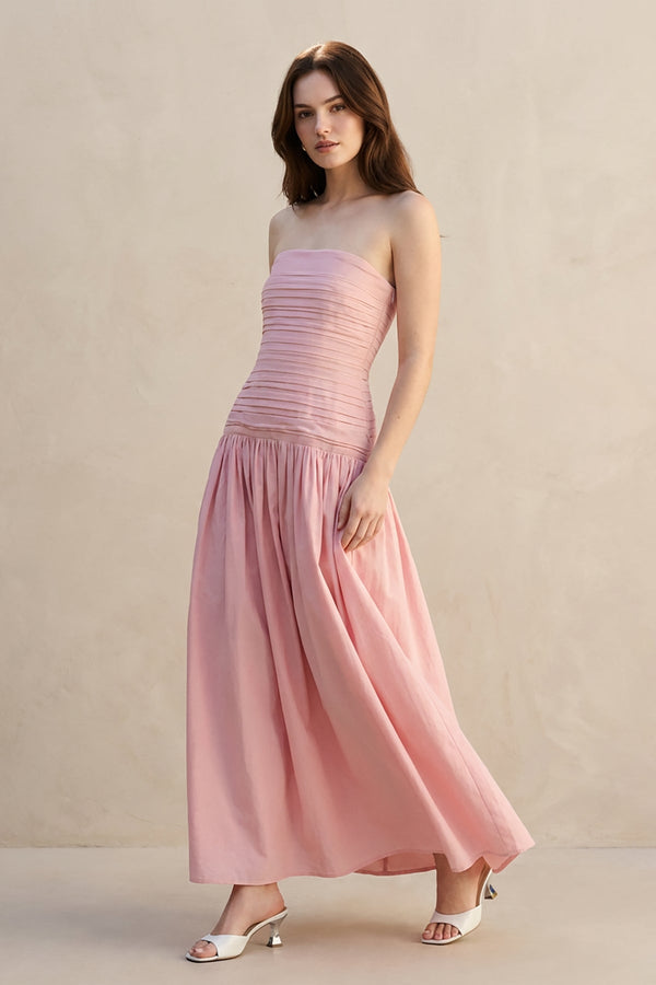 Strapless Ruched Maxi Dress in Blush - SHE IS ME