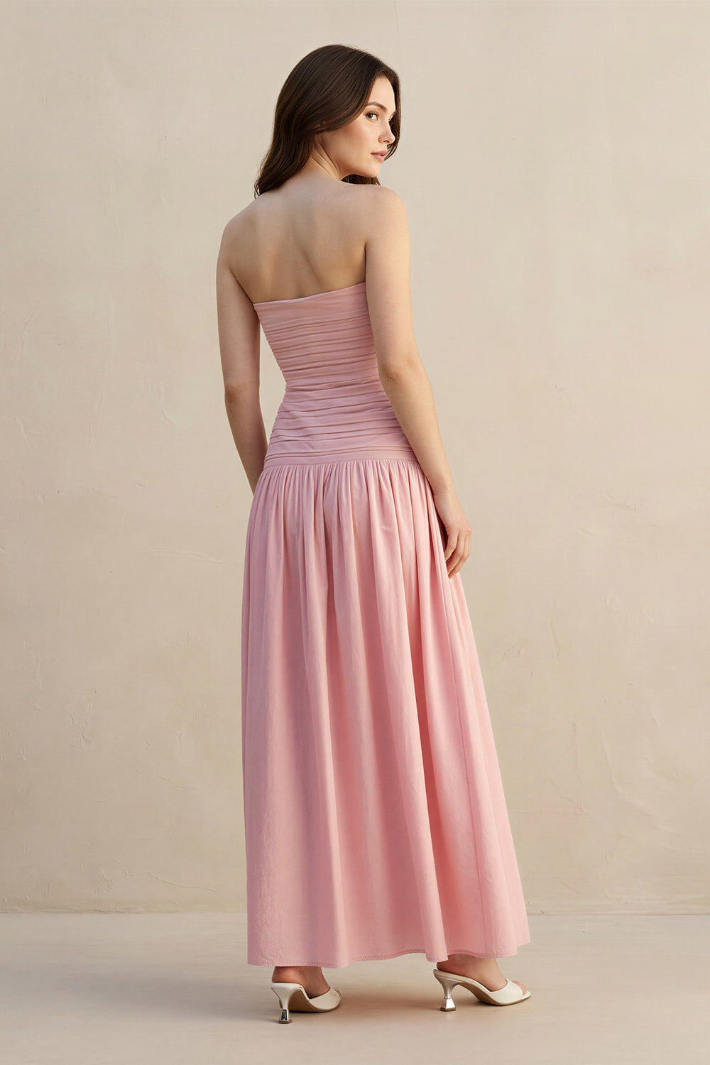 Strapless Ruched Maxi Dress in Blush - SHE IS ME PROM DRESSES