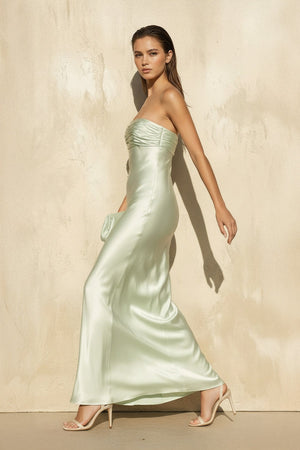 Strapless Ruched Maxi Dress in Mint Green - SHE IS ME