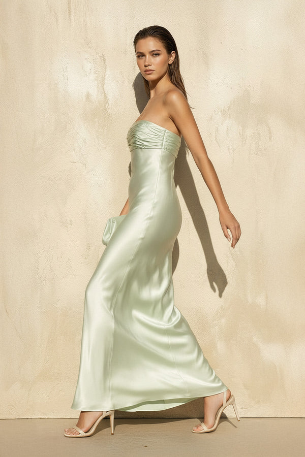 Strapless Ruched Maxi Dress in Mint Green - SHE IS ME