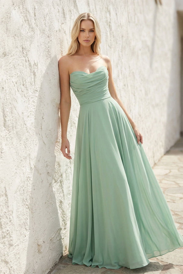Strapless Ruched Maxi Dress in Mint Green - SHE IS ME