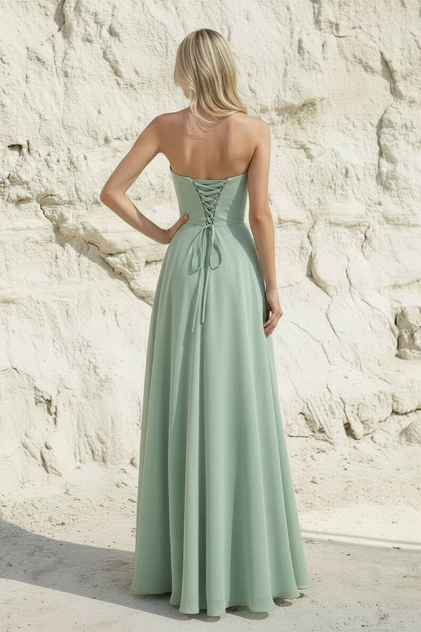 Strapless Ruched Maxi Dress in Mint Green - SHE IS ME