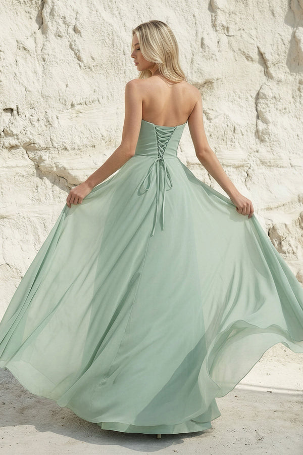 Strapless Ruched Maxi Dress in Mint Green - SHE IS ME