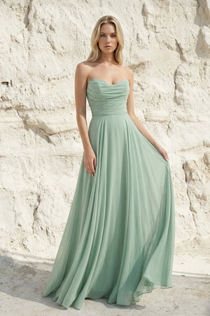 Strapless Ruched Maxi Dress in Mint Green - SHE IS ME