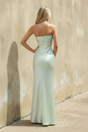 Strapless Ruched Maxi Dress in Mint Green - SHE IS ME