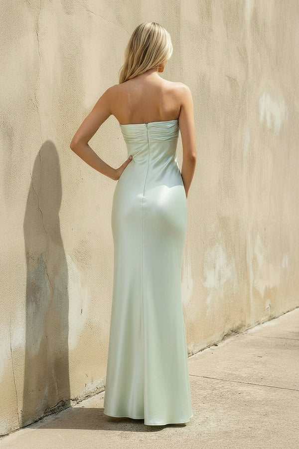 Strapless Ruched Maxi Dress in Mint Green - SHE IS ME