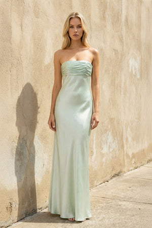 Strapless Ruched Maxi Dress in Mint Green - SHE IS ME