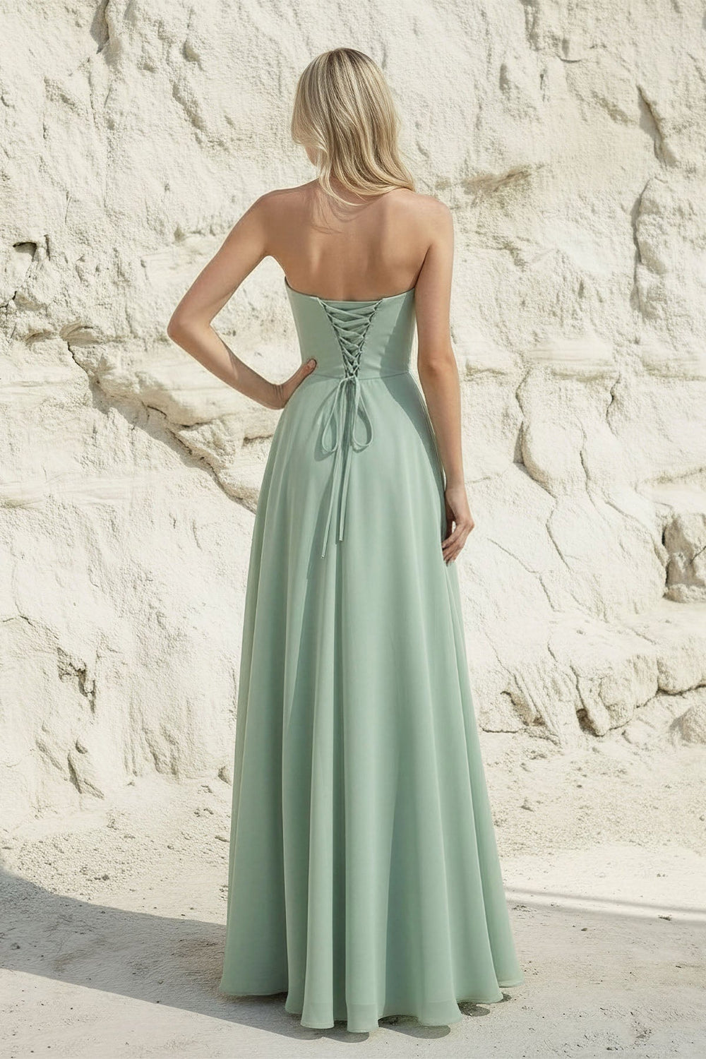 Strapless Ruched Maxi Dress in Mint Green - SHE IS ME PROM DRESSES