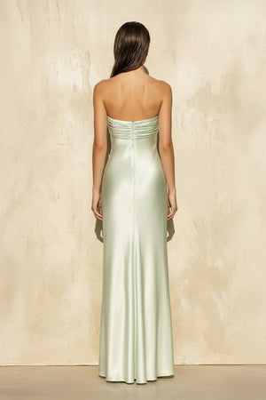 Strapless Ruched Maxi Dress in Mint Green - SHE IS ME