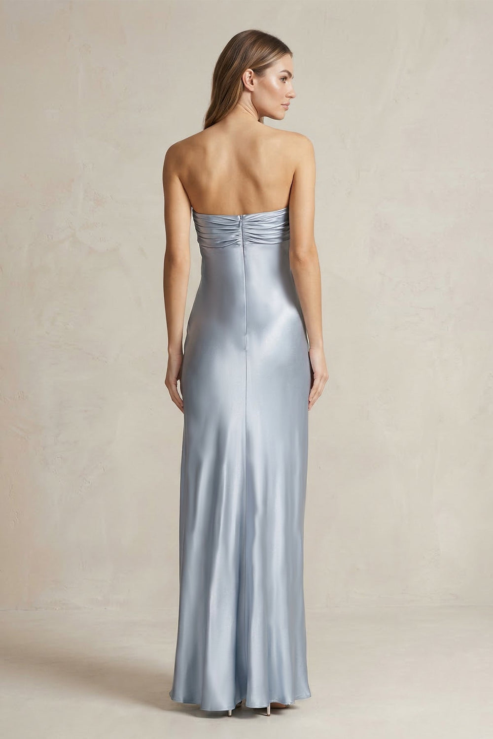 Strapless Ruched Maxi Dress in Sky Blue - SHE IS ME PROM DRESSES