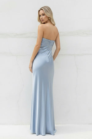 Strapless Ruched Maxi Dress in Sky Blue - SHE IS ME