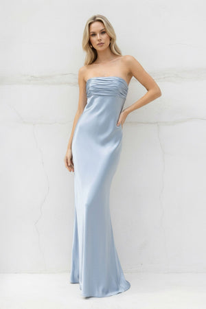 Strapless Ruched Maxi Dress in Sky Blue - SHE IS ME