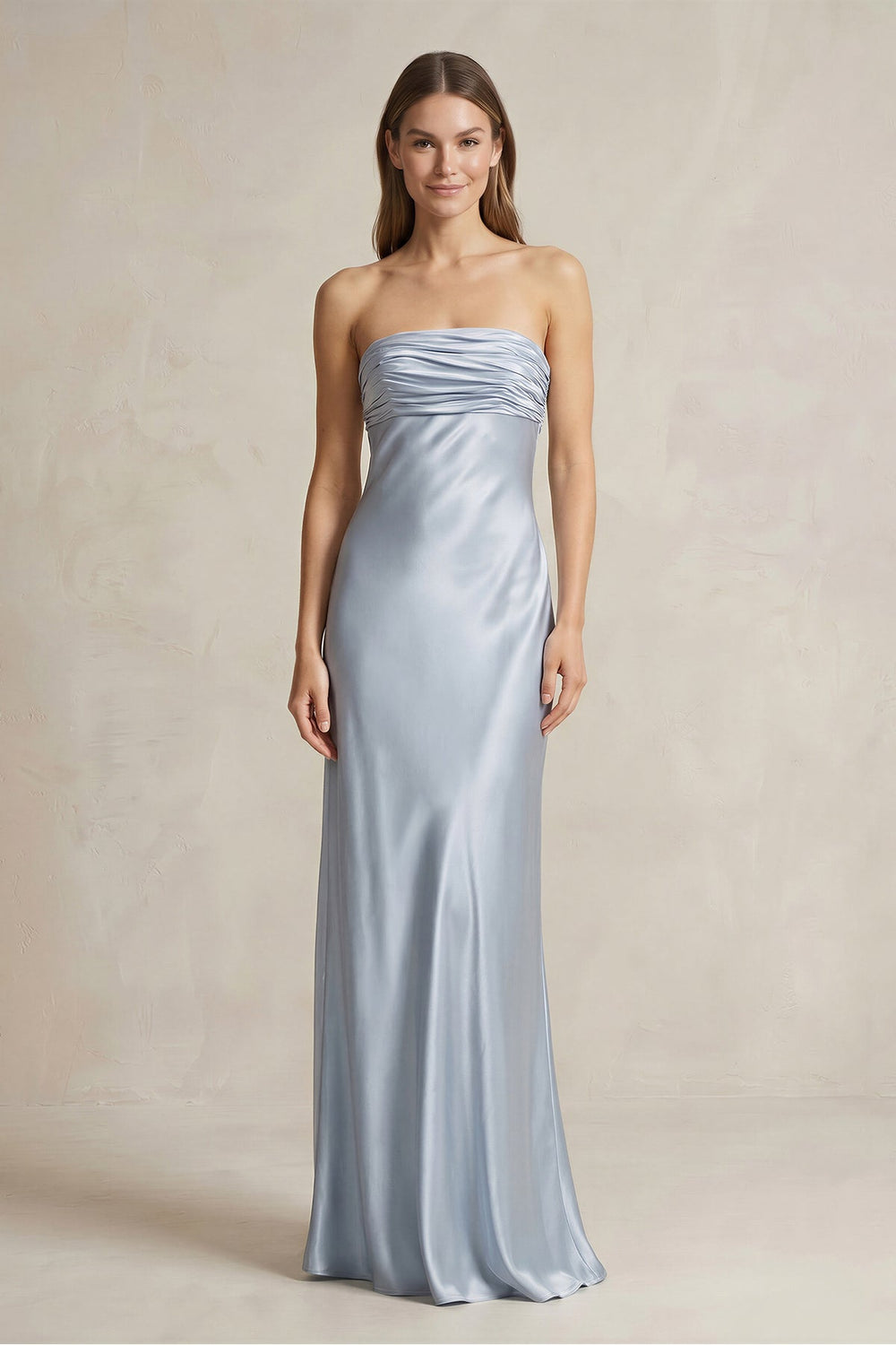 Strapless Ruched Maxi Dress in Sky Blue - SHE IS ME PROM DRESSES