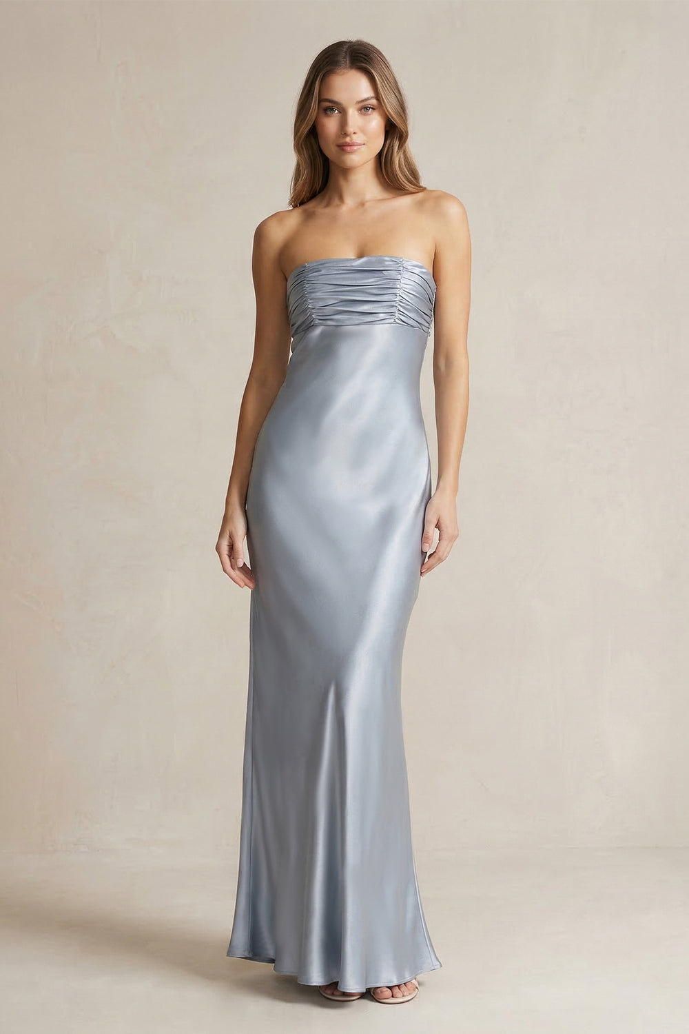 Strapless Ruched Maxi Dress in Sky Blue