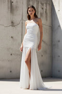 Strapless Ruched Maxi Dress in White - SHE IS ME