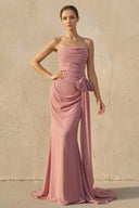 Strapless Ruched Maxi Dress With Bow in Mulberry - SHE IS ME PROM DRESSES