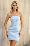Strapless Ruched Mini Dress in Sky Blue - SHE IS ME