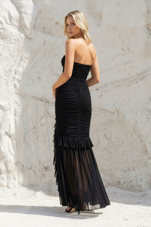 Sheisme-Black Strapless Sheath Ruffled High-Low Evening Formal Dress