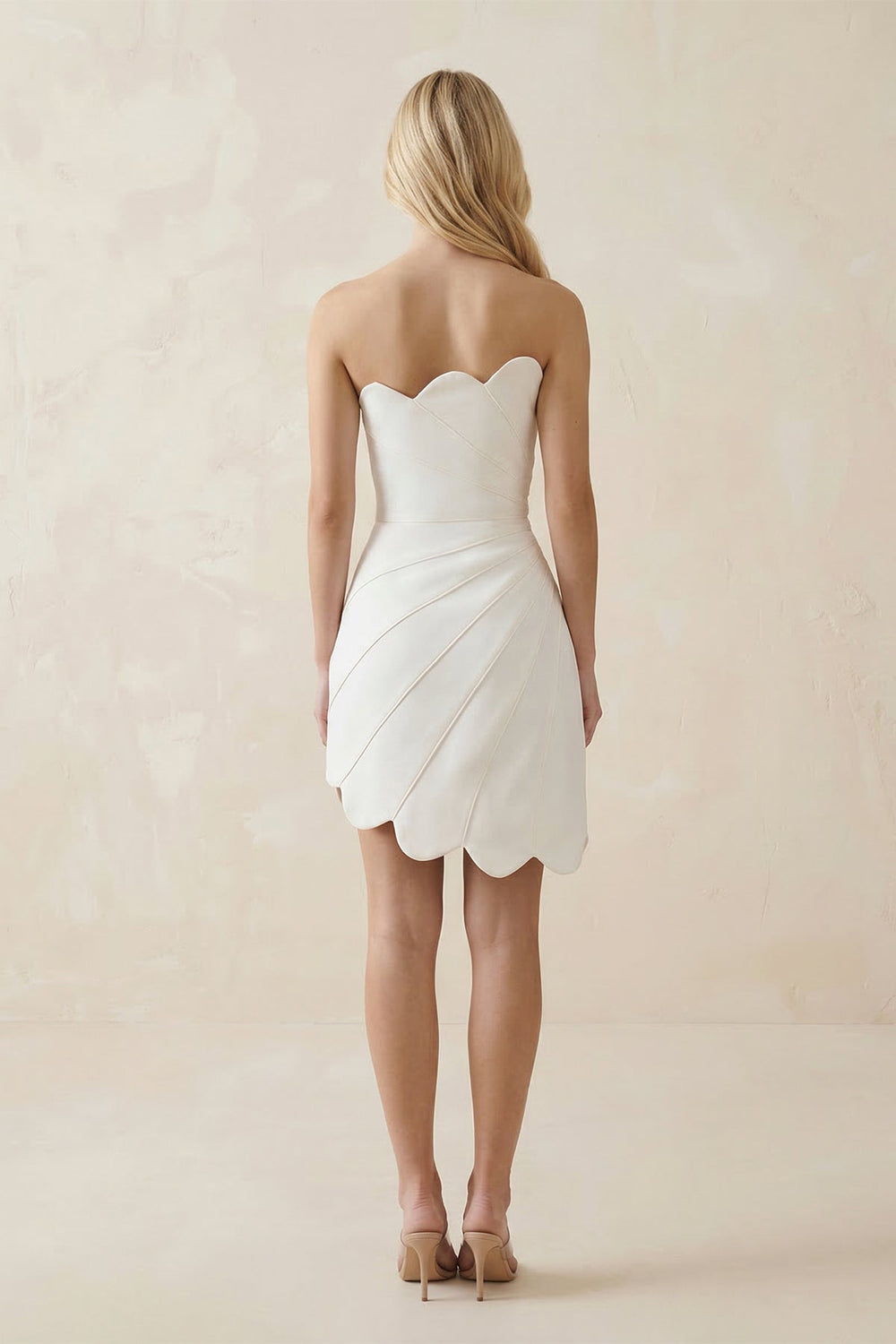 Strapless Ruched Satin Mini Wedding Dress in Ivory - SHE IS ME Wedding Dresses