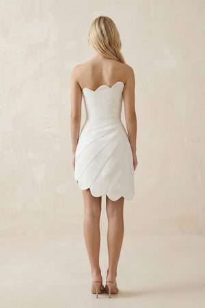 Strapless Ruched Satin Mini Wedding Dress in Ivory - SHE IS ME Wedding Dresses