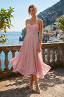 Strapless Ruffled A - Line Midi Dress in Pink - SHE IS ME