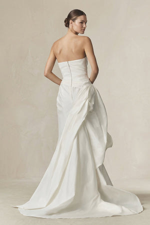 Strapless Ruffled Mermaid Satin Wedding Dress in White - SHE IS ME Wedding Dresses