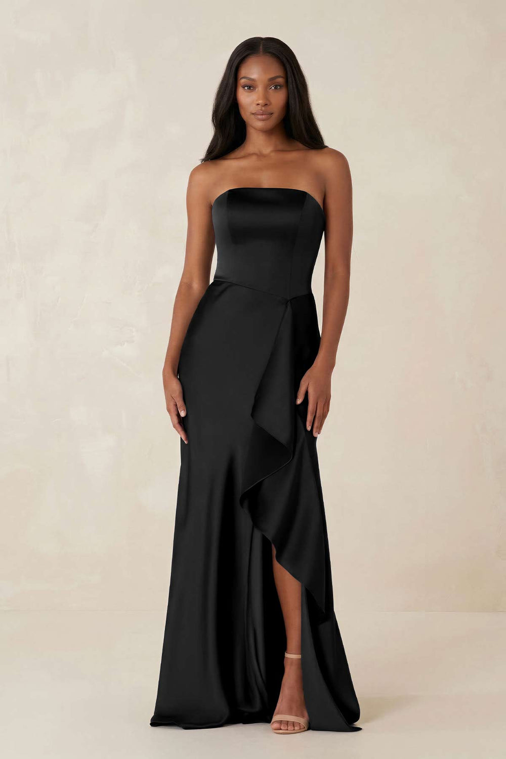 Strapless Ruffled Sheath Bridesmaid Dress in Black - SHE IS ME Bridesmaid Dresses