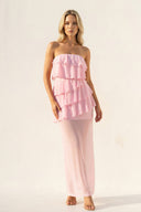 Strapless Ruffled Sheath Maxi Dress in Pink - SHE IS ME PROM DRESSES