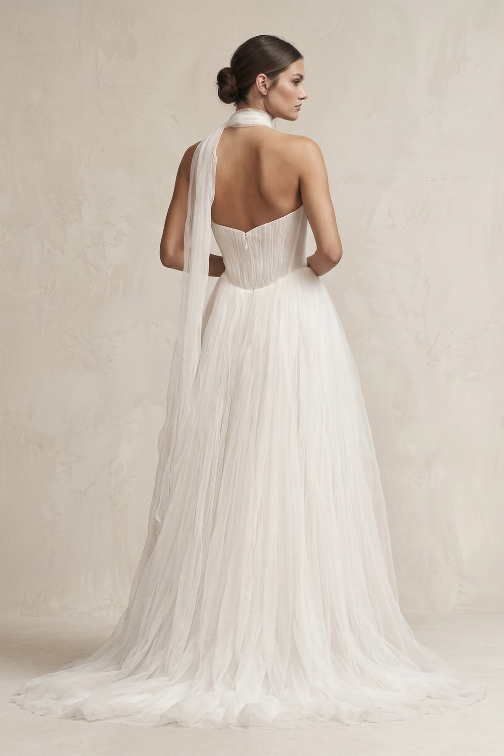 Strapless Ruffled Tulle A - Line Pleated Wedding Dress in Ivory - SHE IS ME Wedding Dresses
