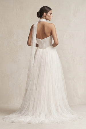 Strapless Ruffled Tulle A - Line Pleated Wedding Dress in Ivory - SHE IS ME Wedding Dresses