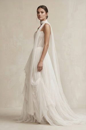 Strapless Ruffled Tulle A - Line Pleated Wedding Dress in Ivory - SHE IS ME Wedding Dresses