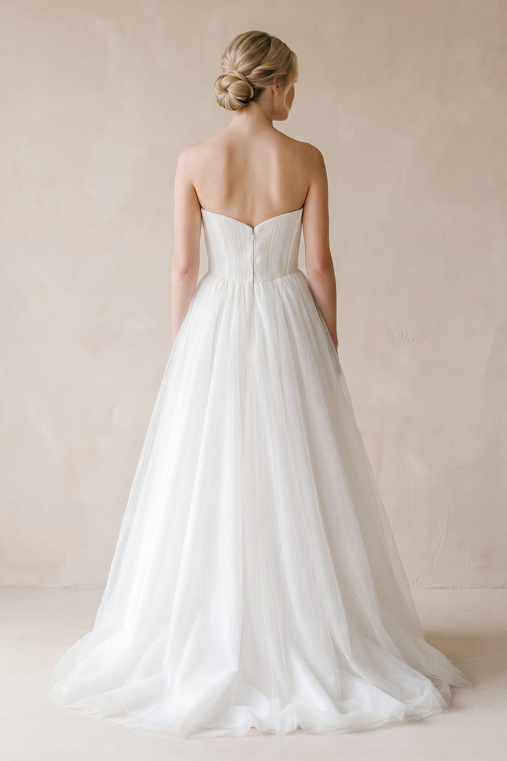Strapless Ruffled Tulle A - Line Pleated Wedding Dress in Ivory - SHE IS ME Wedding Dresses
