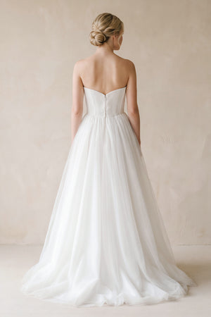 Strapless Ruffled Tulle A - Line Pleated Wedding Dress in Ivory - SHE IS ME Wedding Dresses