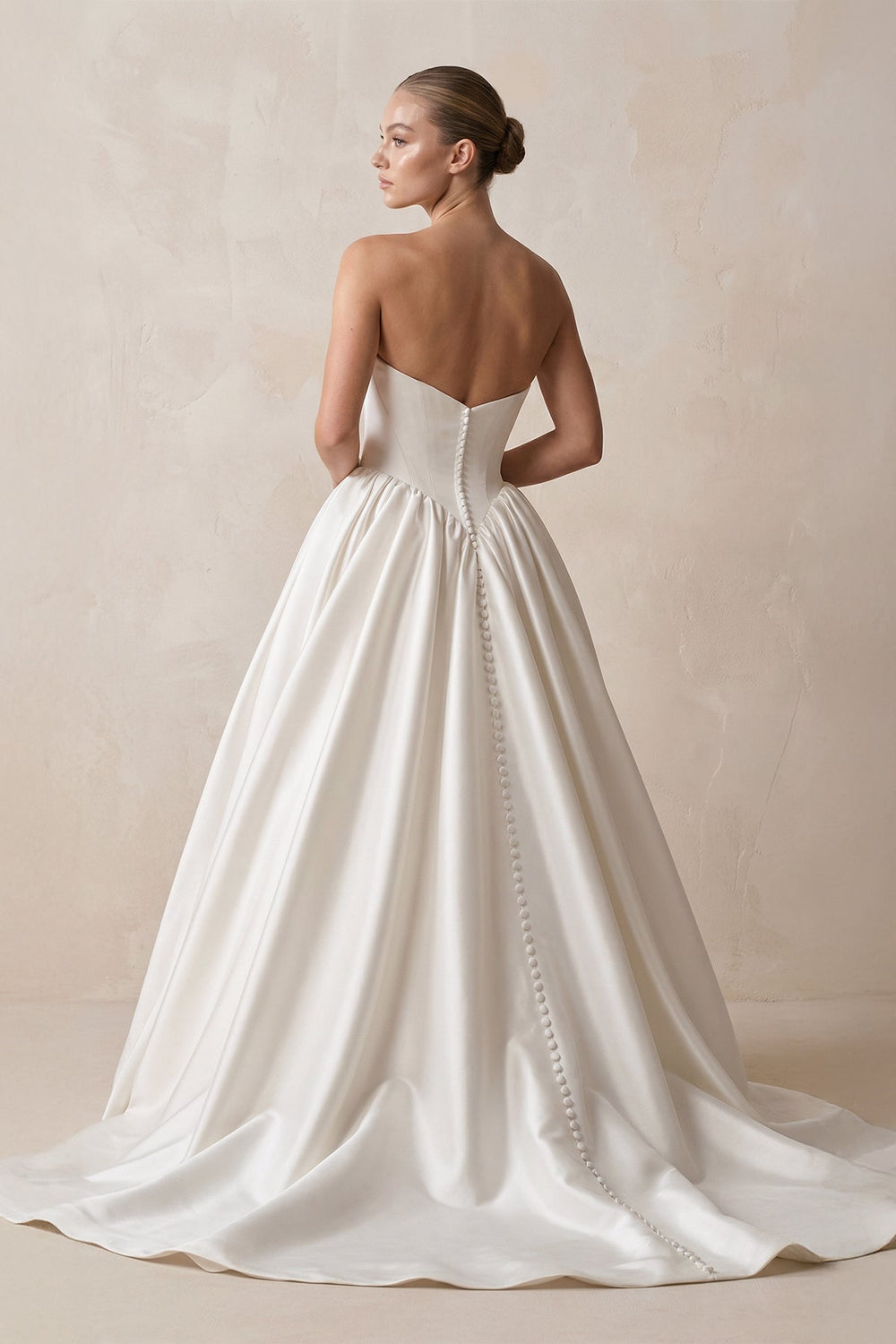 Strapless Satin Ball - Gown Corset Wedding Dress with Removable Sleeves in White - SHE IS ME Wedding Dresses